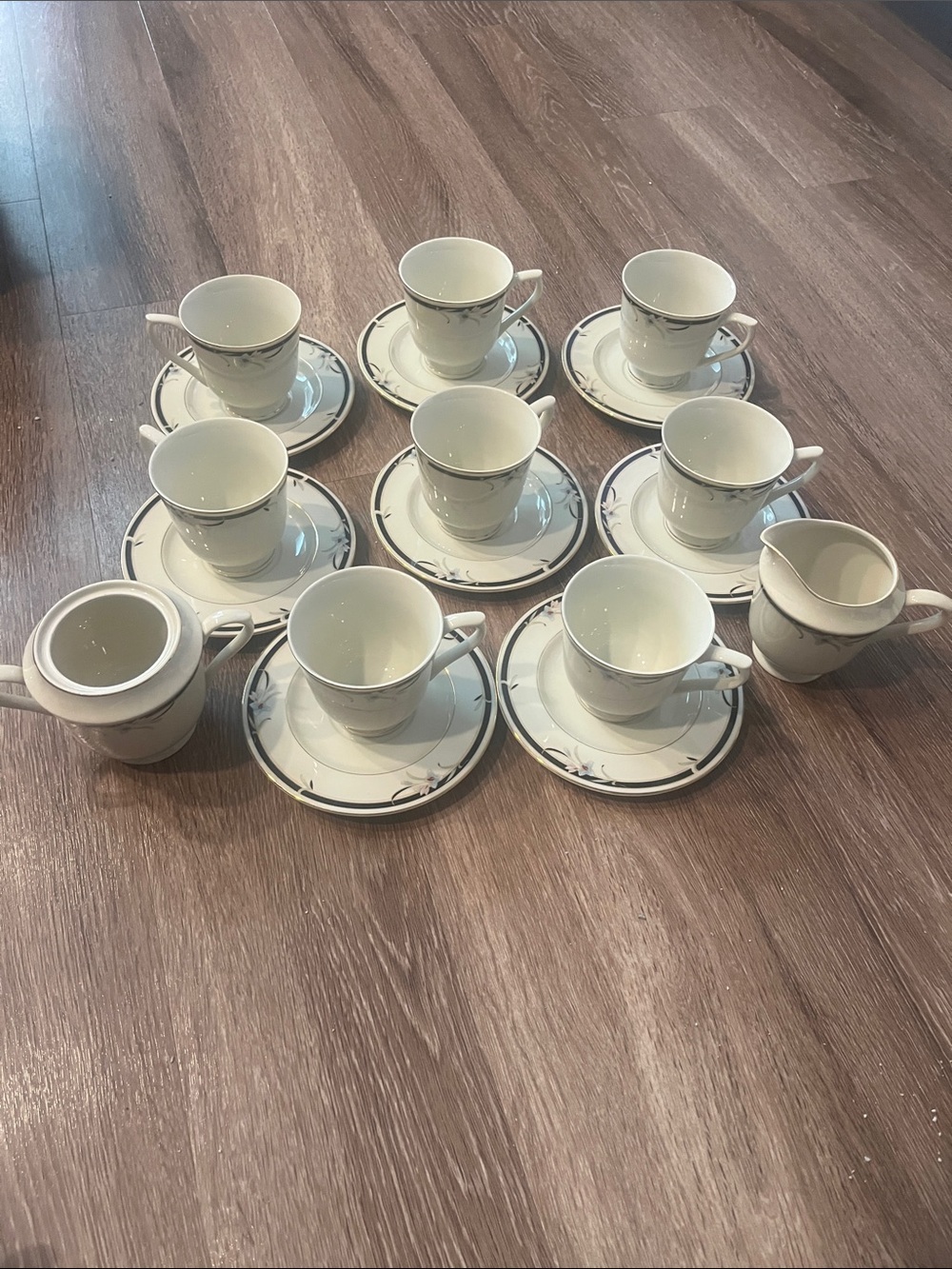 Vintage Sango Regency Ivory Porcelain Tea Set with creamer and sugar bowl